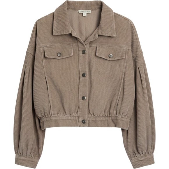 She + Sky Jackets & Blazers - She + Sky Tan Corduroy Cropped Jacket Pleated Puff Sleeve Beige Womens Small